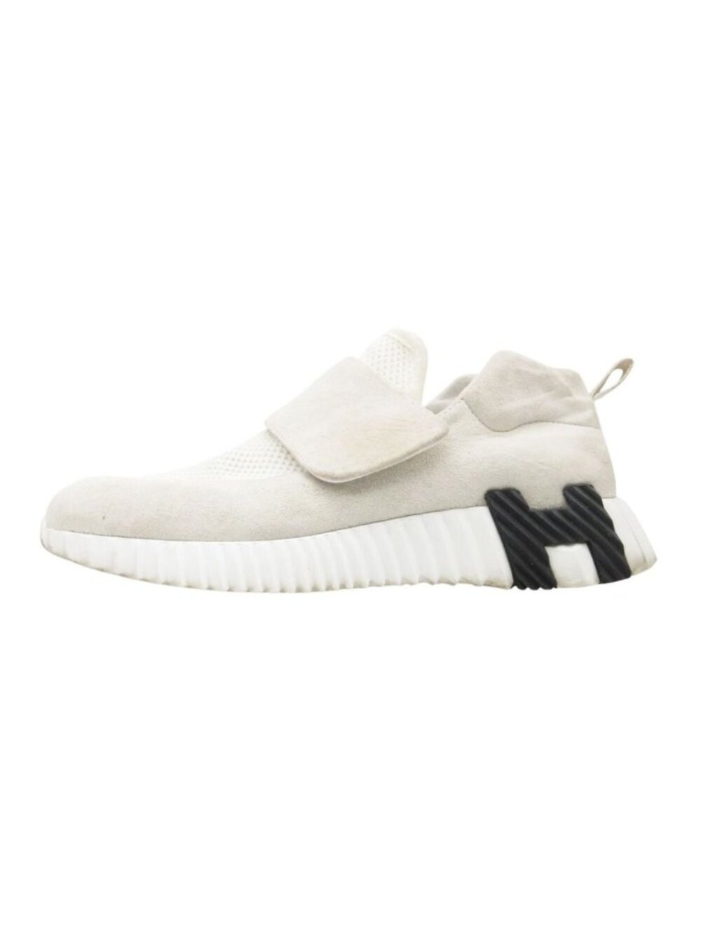 Hermes Sneakers Slip-on Shoes H Logo Suede Mesh Velcro White